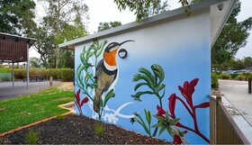 Artwork of a bird and native fauna