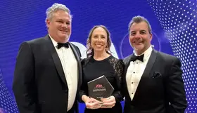 CEO Stevan Rodic and Mayor Mark Irwin with the ARA award