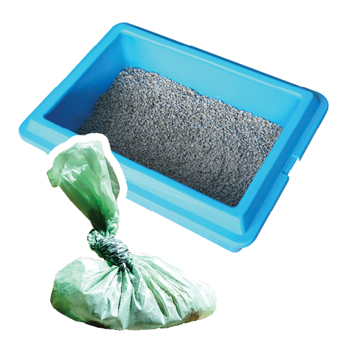 Cat litter and a dog poo bag