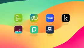 Digital Library apps on a colourful screen