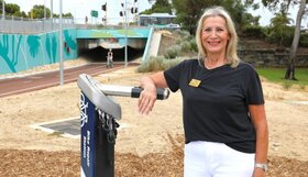Councillor Teresa Olow at the bike repair station