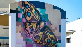 a butterfly painted on a building
