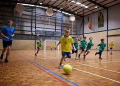 An indoor soccer game