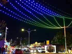 Multicoloured lights above Beaufort Street