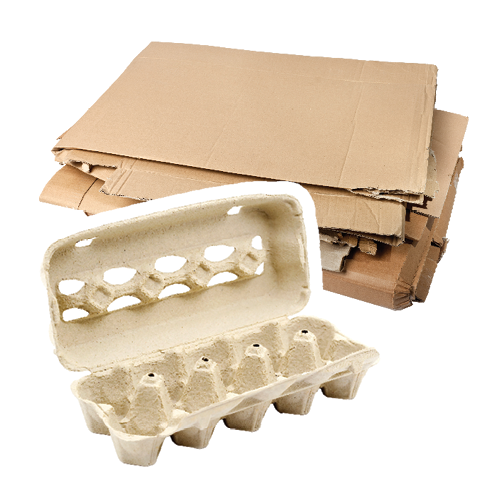 an egg carton and flattened cardboard