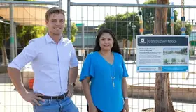 Councillors Michael Dudek and Andrea Creado near the construction works