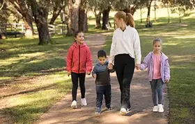 A family walking in a park