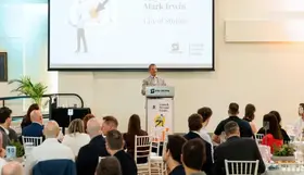 Mayor Mark Irwin speaking at the business breakfast