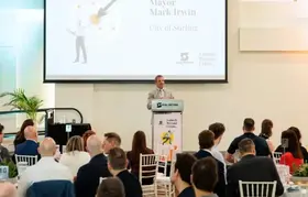 Mayor Mark Irwin speaking at the business breakfast