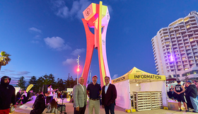 Coastal Ward Councillors Tony Krsticevic and Rob Paparde with Deputy Mayor Karlo Perkov at the Scarborough Beach Clock Tower.