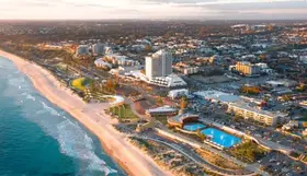 Aerial view of Scarborough Beach at sunset