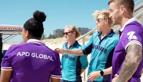 Perth Glory players talking to lifeguards
