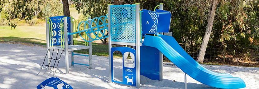 a blue and white playground equipment