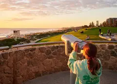 A child looking through a tower viewer