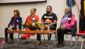 Pictured (L-R): Dawn Gilchrist, Penne Yarran, Preston Culbong and Dianne Pereira at the National Reconciliation Week 2025 Breakfast. 
